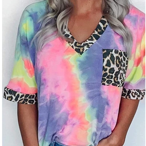 Red Dress Boutique Tops - Leopard Tie-Dye Boutique V-Neck Top XL